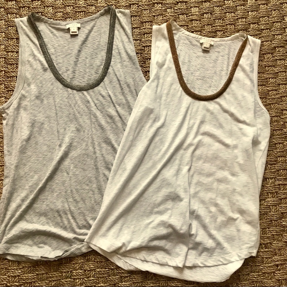 J Crew metallic trimmed tank tops worn 1-3 x each